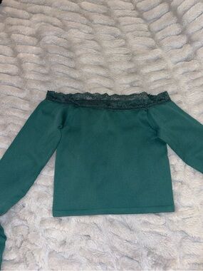 Urban Outfitters Teal Ribbed Lace-Trim Top